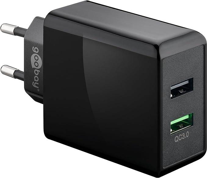 Goobay 44956 Dual USB Netzteil 28W Quick Charge Universal Ladegerät USB Typ A Adapter 2 Port Schnellladegerät Schwarz
