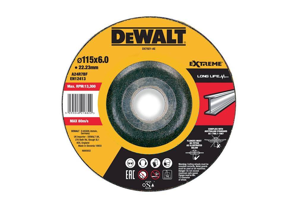 Schruppscheibe DX7921 EXTREME Abm.115x6x22,23mm Metall Typ 42 (gekröpft) DEWALT-0