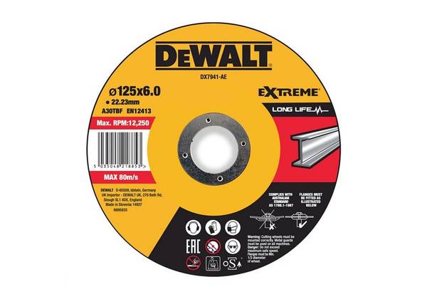 Schruppscheibe DX7941 EXTREME Abm.125x6x22,23mm Metall Typ 42 (gekröpft) DEWALT