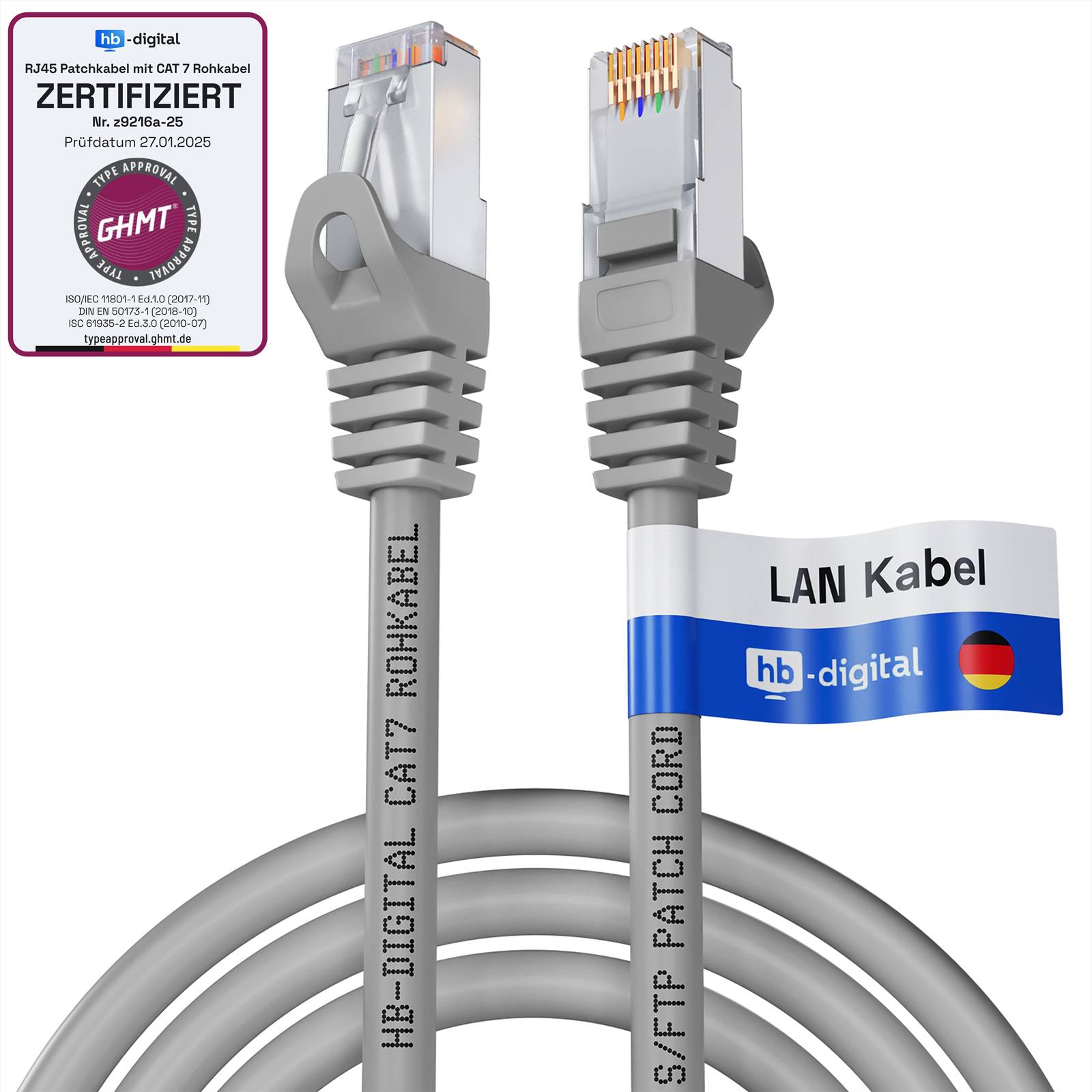 hb-digital 1x Netzwerkkabel 7.5m CAT7 RJ45 S/FTP PiMF LSZH AWG 26 halogenfrei grau-0