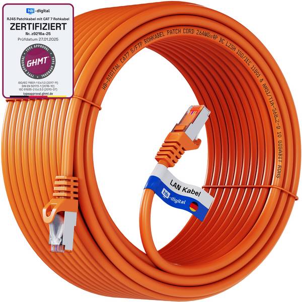 hb-digital Netzwerkkabel CAT7 Rohkabel S/FTP PiMF LSZH 10m orange