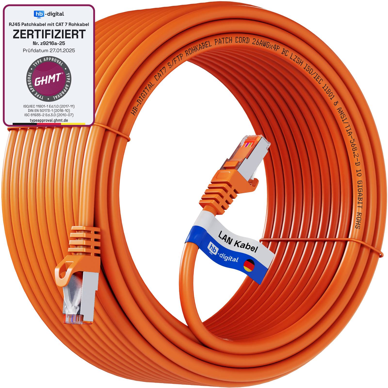 hb-digital Netzwerkkabel CAT7 Rohkabel S/FTP PiMF LSZH 10m orange-0