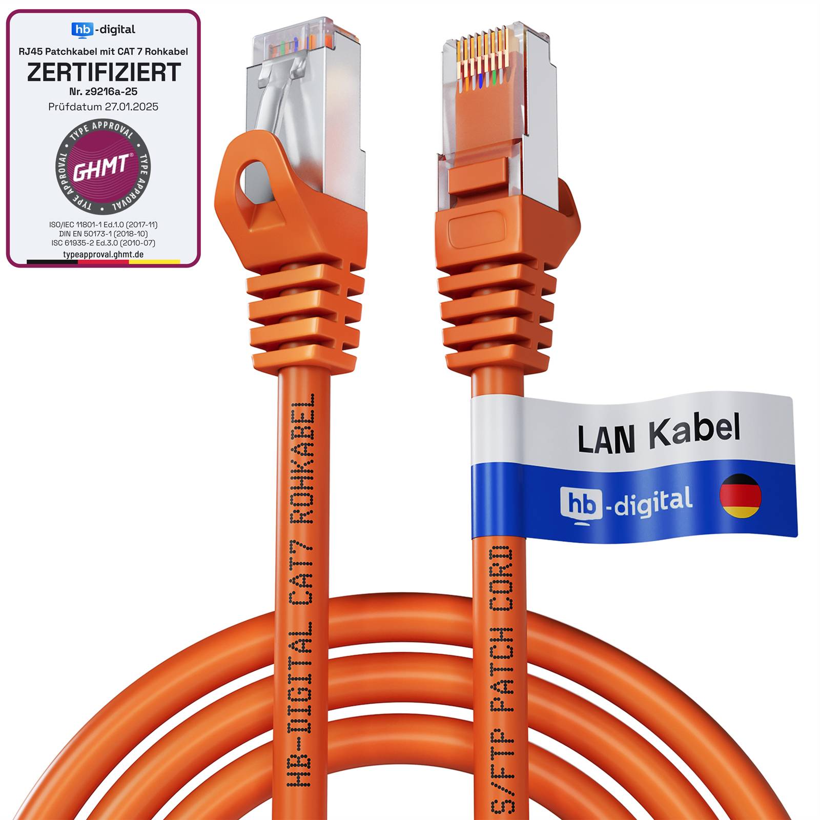hb-digital Netzwerkkabel CAT7 Rohkabel S/FTP PiMF LSZH 1m orange-0