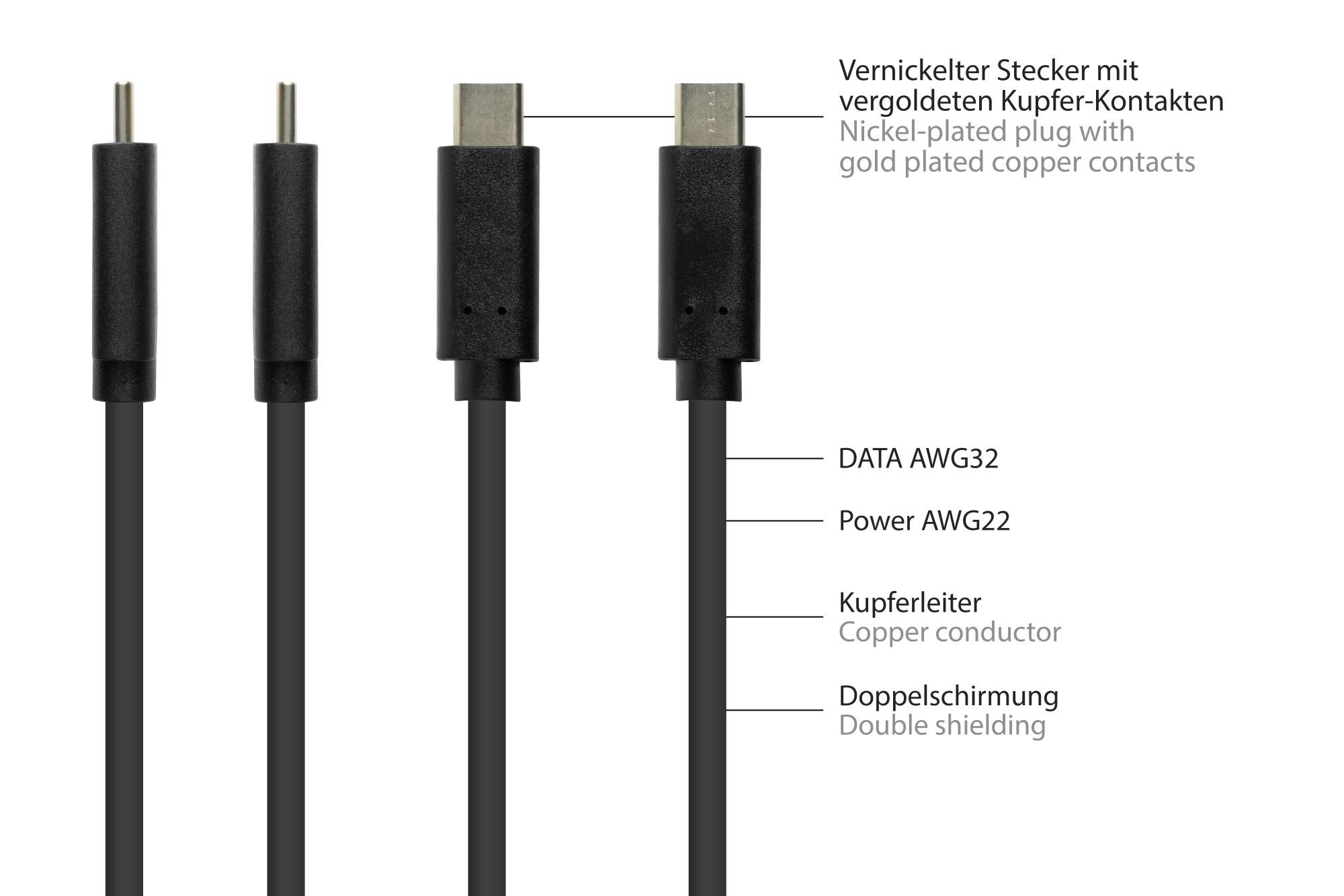 Verlängerungskabel USB 3.2 Gen.2 , USB-C™ Stecker an USB-C™ Buchse, CU, schwarz, 0,5m, Good Connections®-2