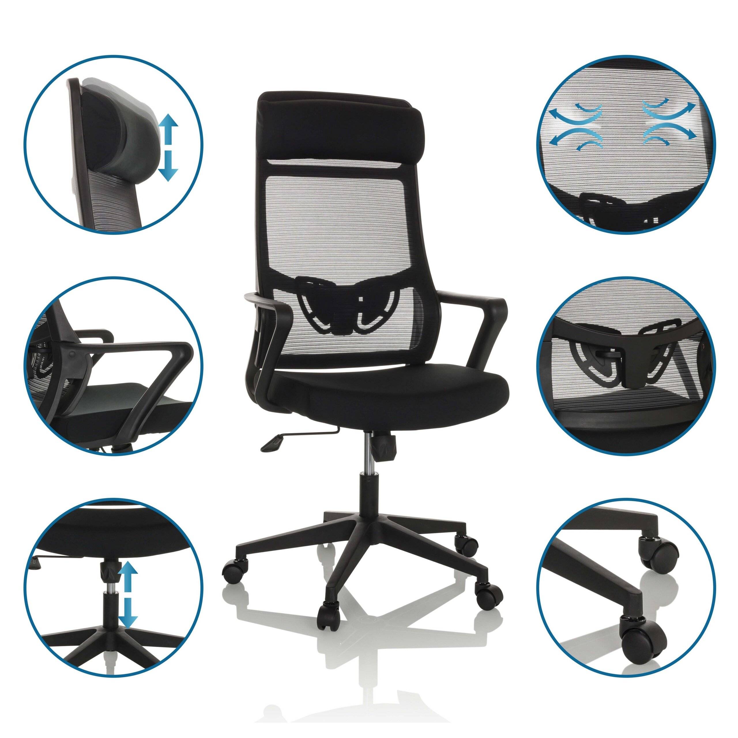 Bürostuhl Drehstuhl NEKEO Netzstoff Stoff schwarz hjh OFFICE-3