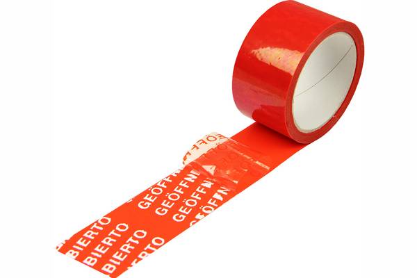 PP-Sicherheits Siegelband, rot, 50mm breit x50lfm., 53µ, rot, "opened/void"