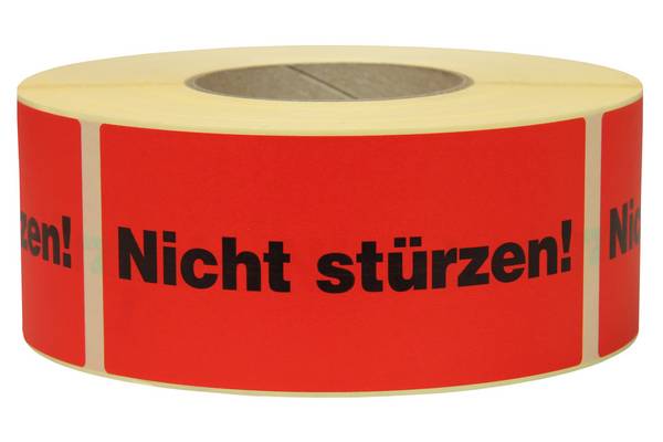Warnetiketten, 145 x 70 mm, aus Papier, mit Aufdruck, "Nicht stürzen"