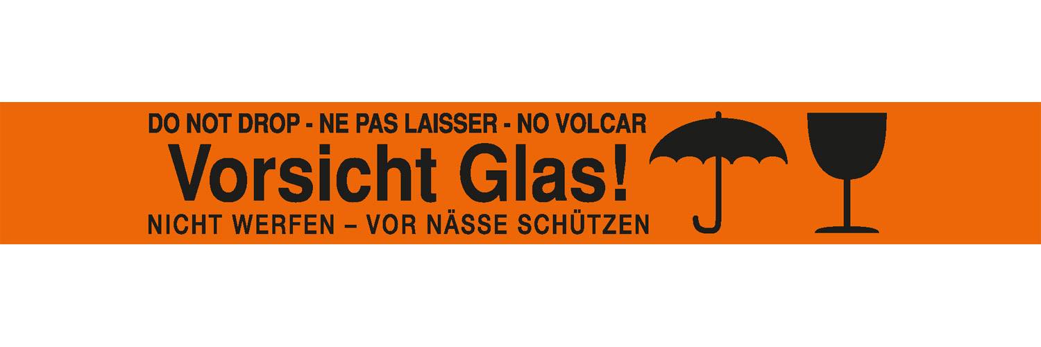 Warn-Klebebänder, 50mm breit x 66 lfm, signalrot, mit Aufdruck, "Vorsicht Glas"-0