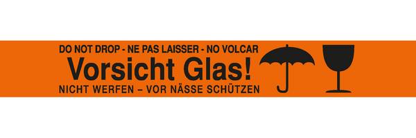 Warn-Klebebänder, 50mm breit x 66 lfm, signalrot, mit Aufdruck, "Vorsicht Glas"