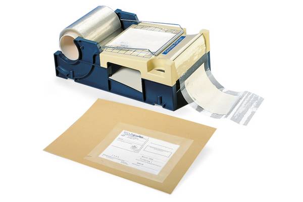 Abrollgerät mit Messer, für Adressen-Schutzfilm, 130 und 150 mm Rollenbreite