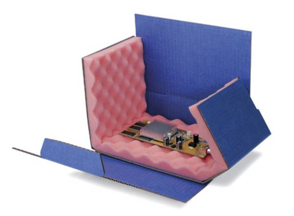 Chipbox, 200 x 140 x 50 mm, ESD, blau, mit 20 mm rosa Innenschaum
