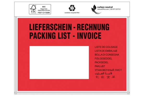 Dokumententaschen, 175 x 118 mm, DIN C6, mit Druck "Liefersch./Rechg."