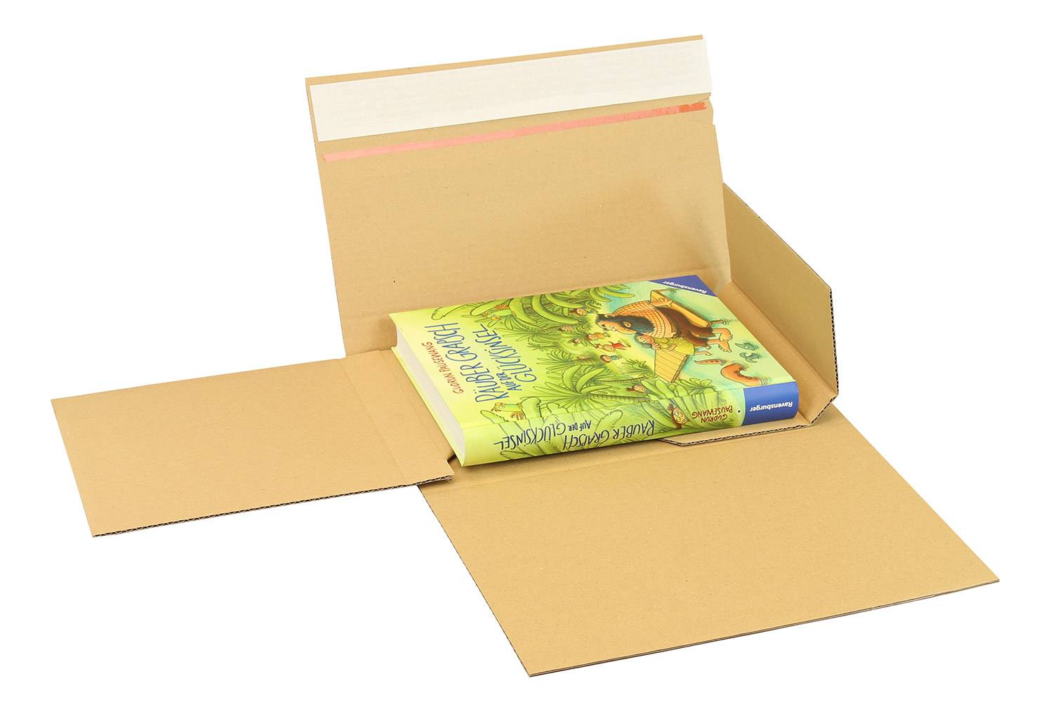 Buchverpackung Drehfix, 260 x 185 x 10 - 70mm, braun, mit Selbstklebeverschluss-0