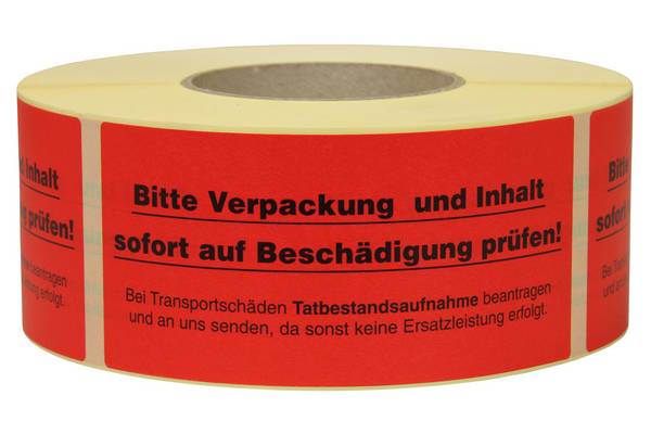 Warnetiketten, 145 x 70 mm, aus Papier, mit Aufdruck, "Inhalt prüfen"