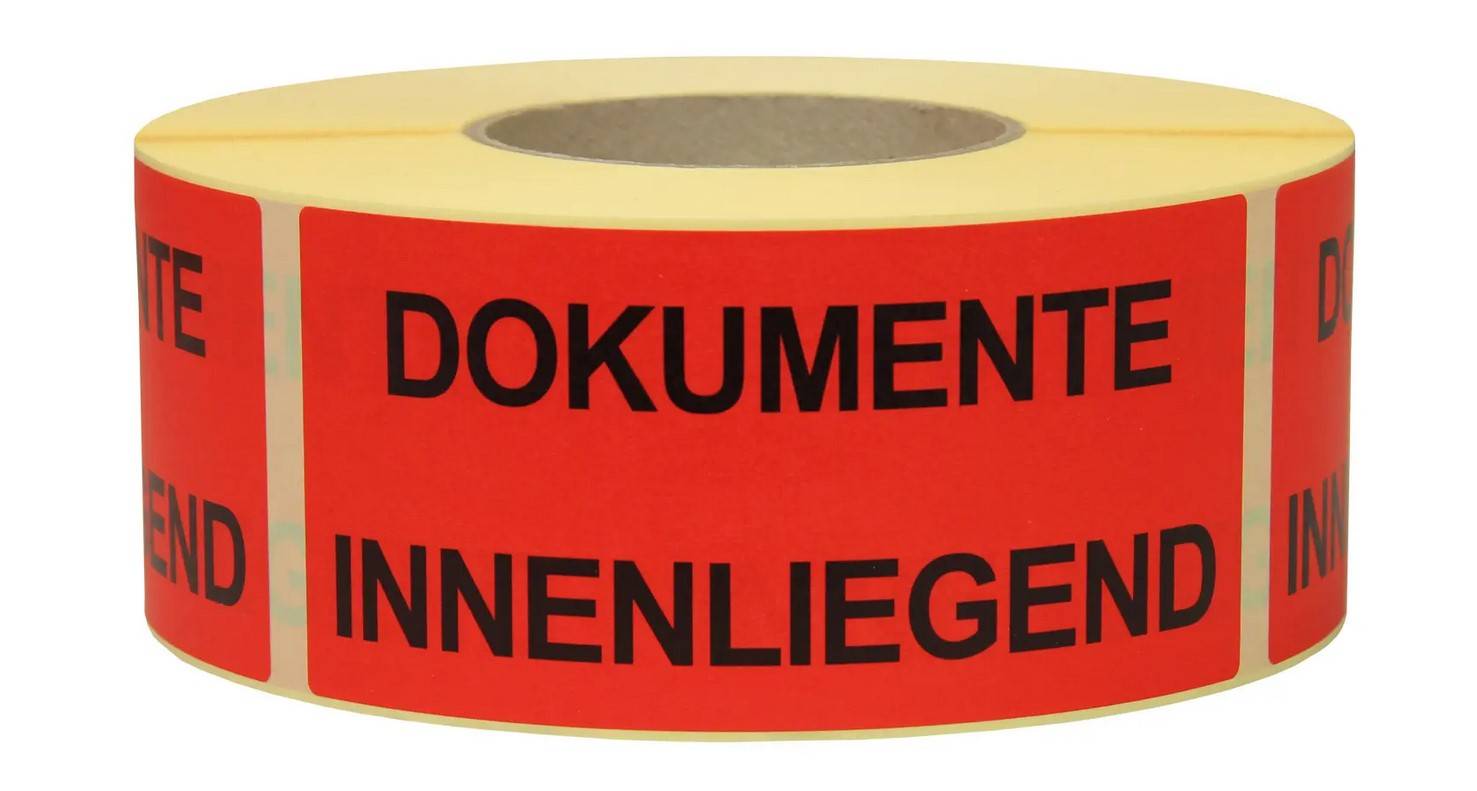 Warnetiketten aus Papier, rot, "Dokumente innenliegend", 145 x 70 mm (L x B)-0