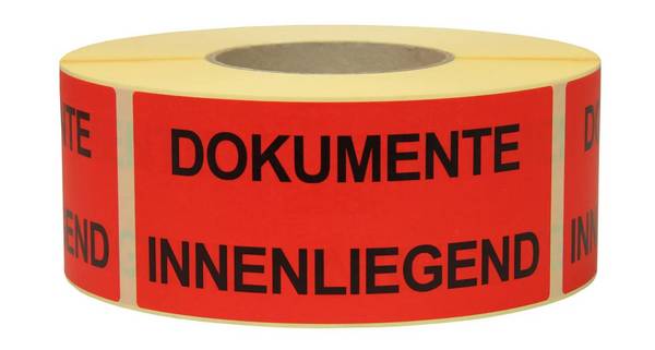 Warnetiketten aus Papier, rot, "Dokumente innenliegend", 145 x 70 mm (L x B)