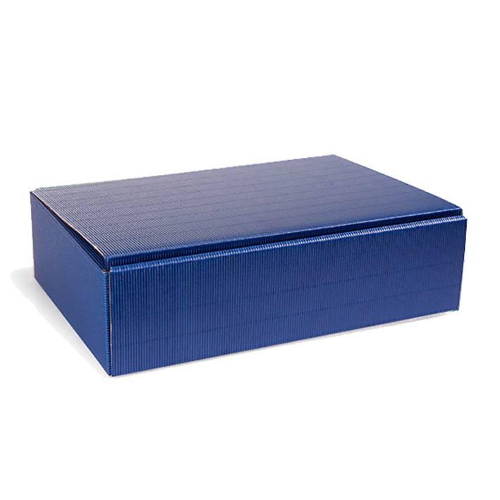 Flaschen-Präsentkarton 3er, 363 x 252 x 94 mm, saphirblau, offene Welle-0