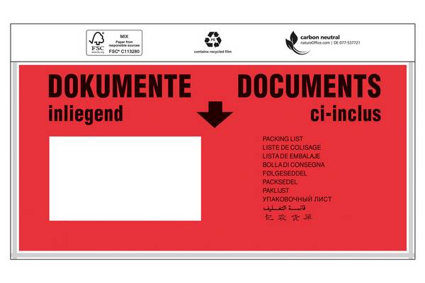 Dokumententaschen, 240 x 110 mm, DIN-lang, mit Druck "Dokumente"
