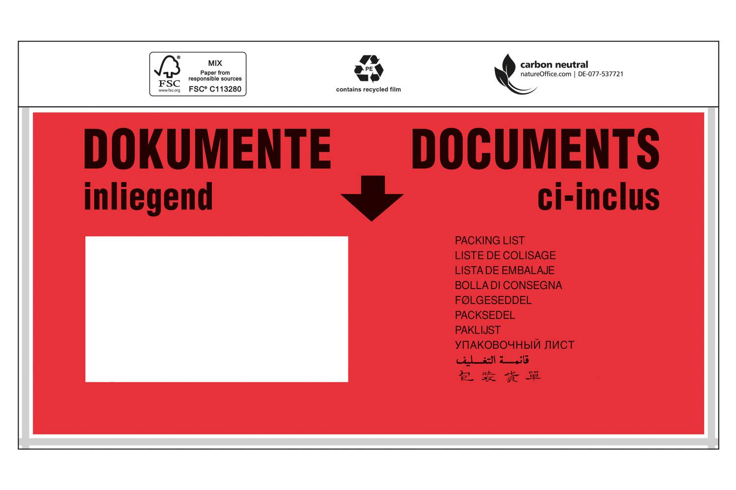 Dokumententaschen, 240 x 110 mm, DIN-lang, mit Druck "Dokumente"-0