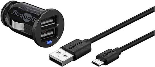 Goobay 71692 Dual Kfz Adapter Zigarettenanzünder / Micro USB Ladekabel / Auto Ladegerät 12W / USB-A Ladeset / Schwarz-0