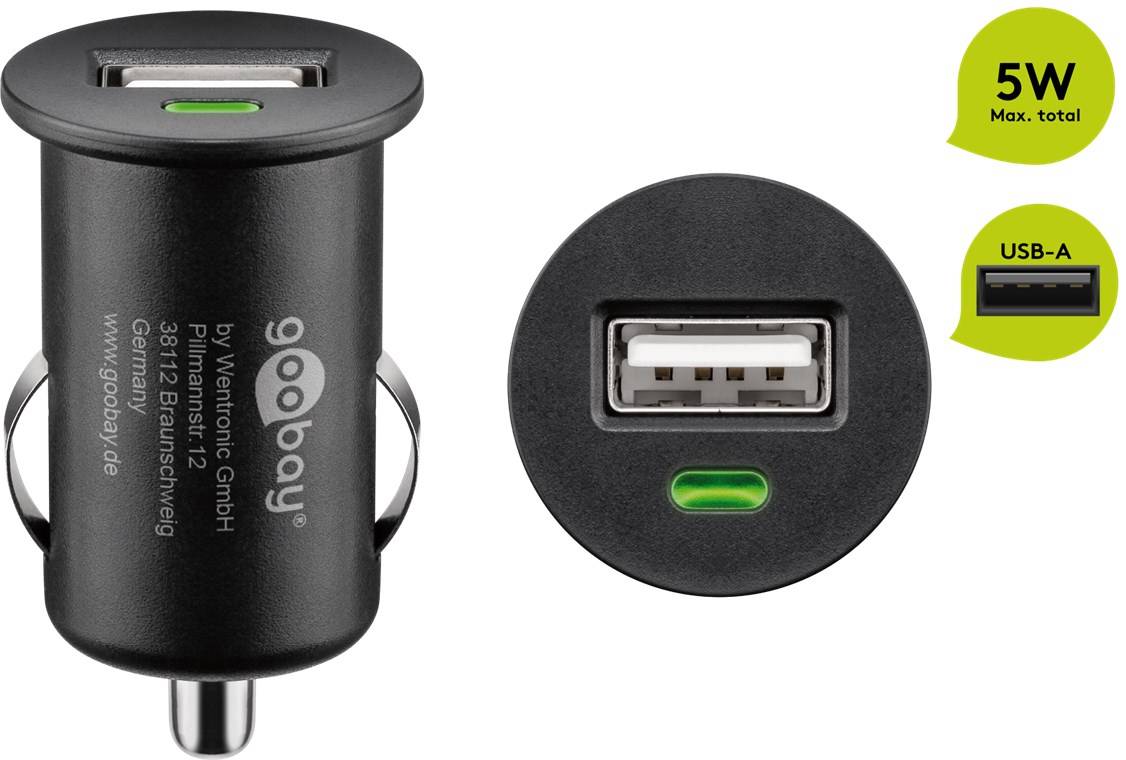 Goobay 44176 Kfz USB Adapter Zigarettenanzünder / Auto Ladegerät 5W / USB-A Ladeadapter / Mini Ladestecker 5V / Schwarz-1