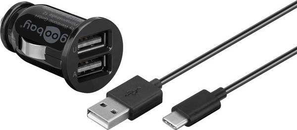 Goobay 58820 Dual Kfz Adapter Zigarettenanzünder / USB-C Ladekabel 1m / Auto Ladegerät 12W / USB-A Ladeset / Schwarz