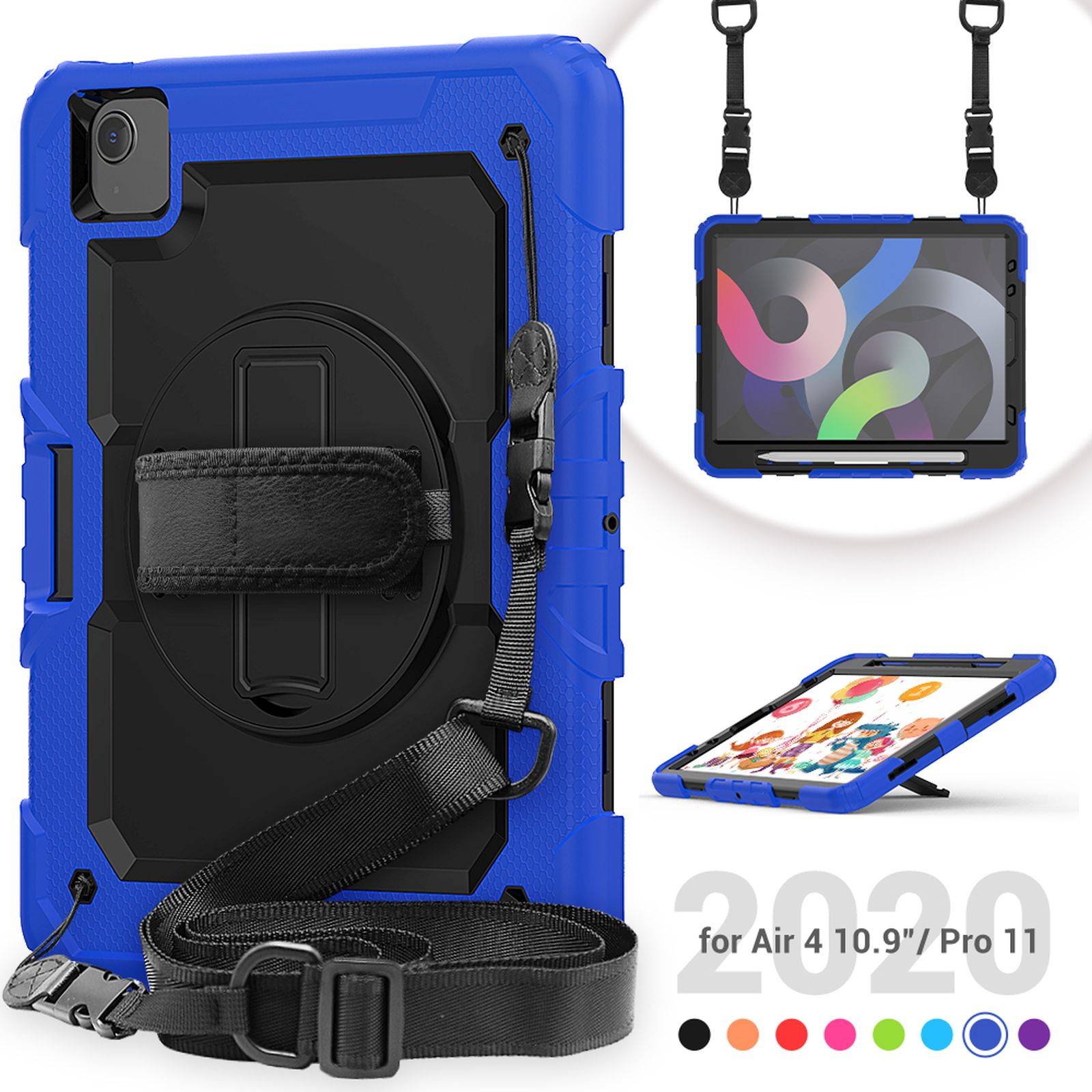 4in1 Schutzhülle für Apple iPad Pro 11 2020 Air 4 10.9 2020/2022 Hard Case + Standfunktion+Tragegurt Blau-2