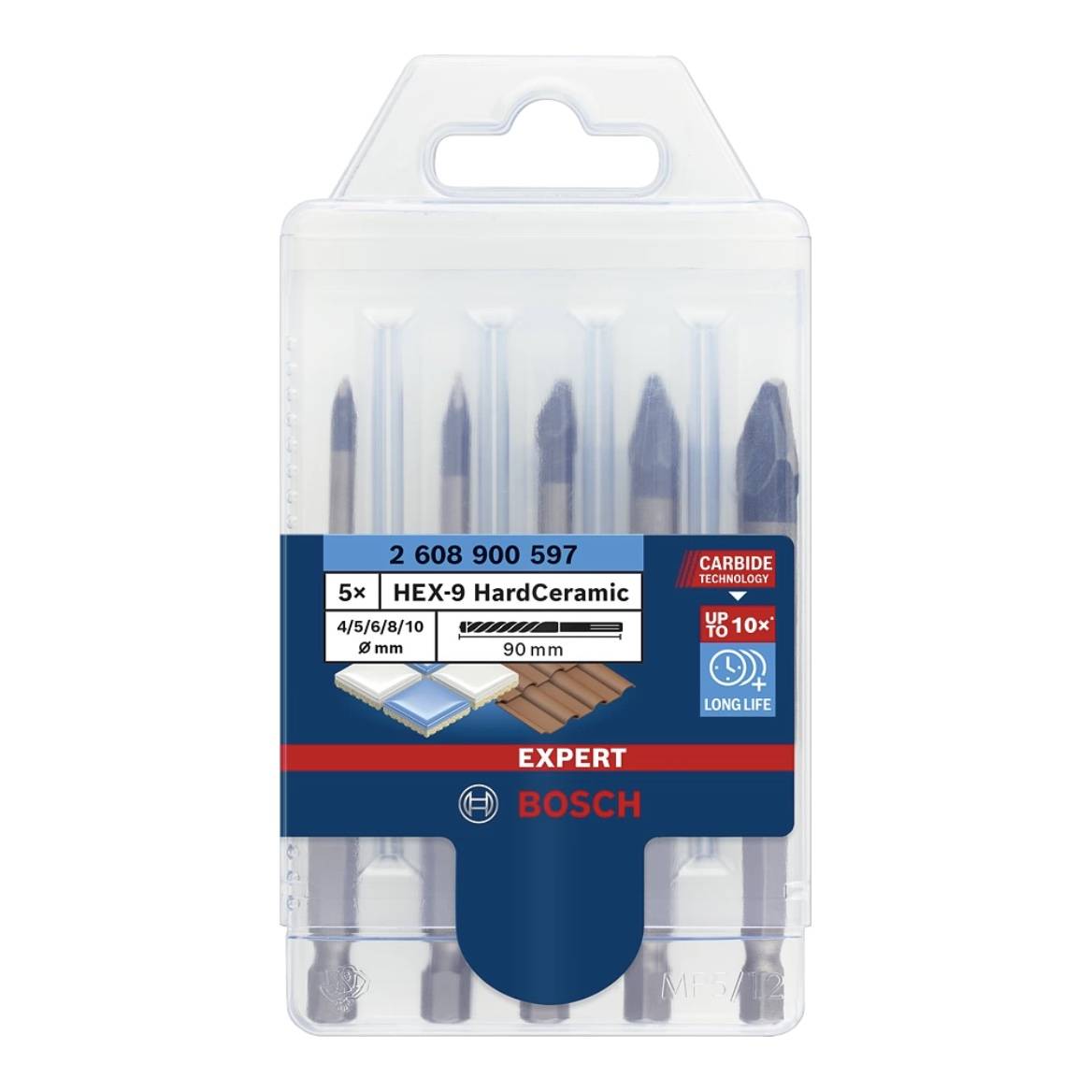 Bosch EXPERT HEX-9 HardCeramic Bohrer Set 4 - 10 mm 5 tlg. ( 2608900597 ) für Fliesen-1