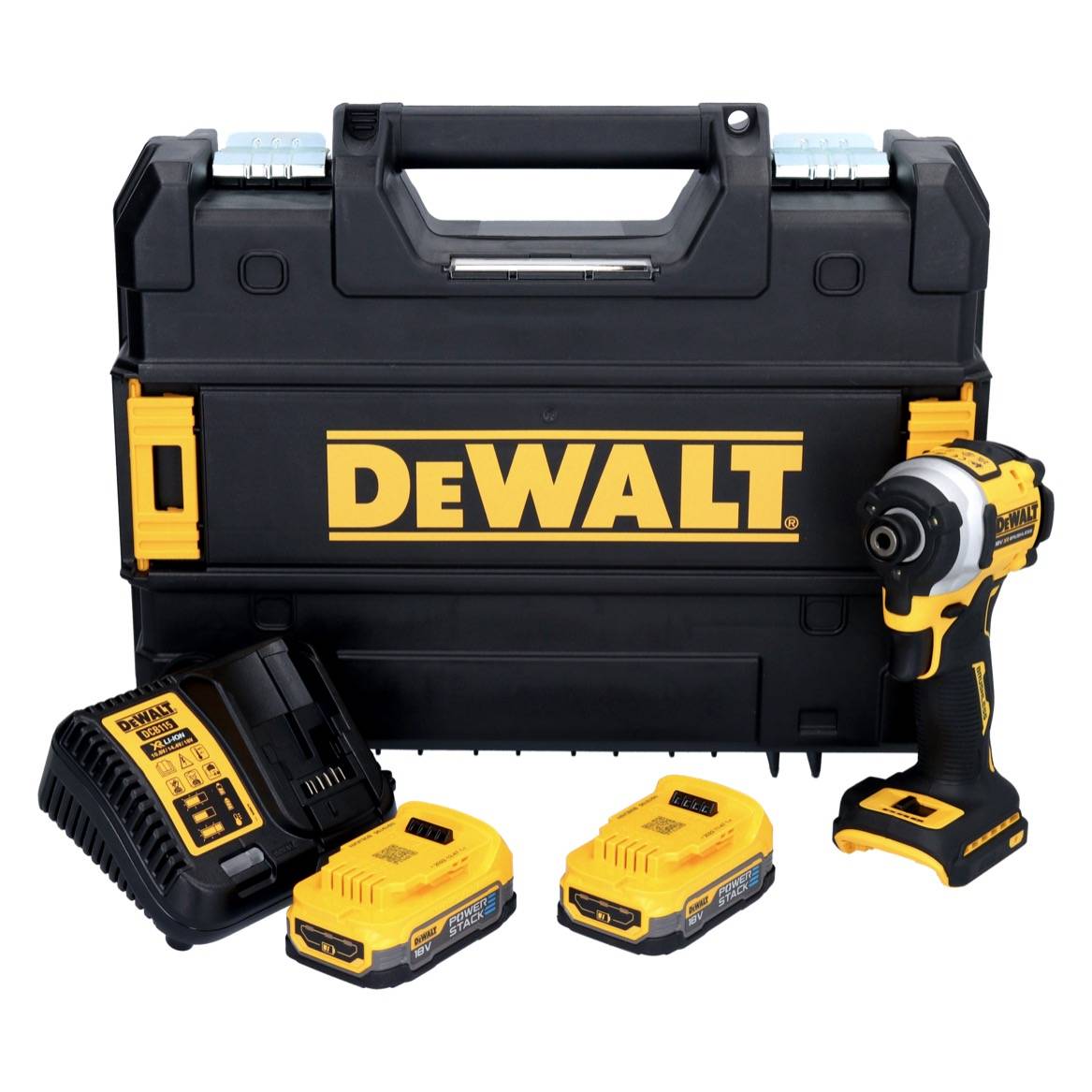 DeWalt DCF 850 E2T Akku Schlagschrauber 18 V 205 Nm 1/4" Brushless + 2x Akku 1,7 Ah + Ladegerät + TSTAK-1