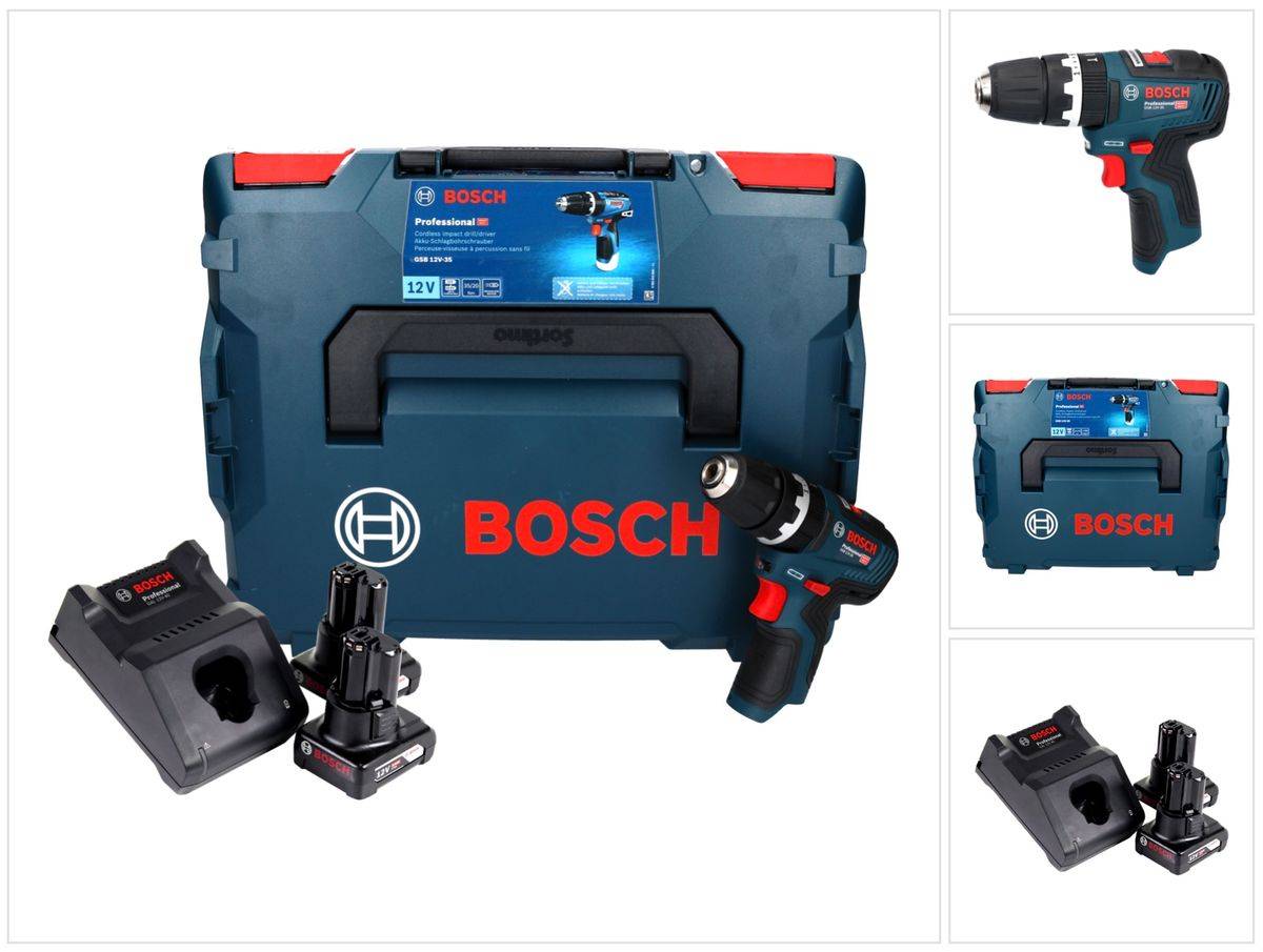 Bosch GSB 12V-35 Professional Akku Ah 35 2x 12 kaufen Akku 6,0 Nm Schlagbohrschrauber + Ladegerät Brushless + L-Boxx + V