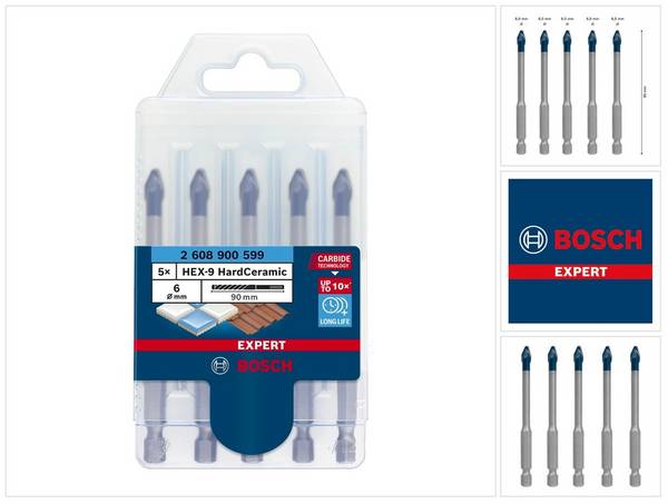 Keramikbohrersatz Expert HardCeramic HEX-9 5-tlg.6mm Schaft 6-kant BOSCH