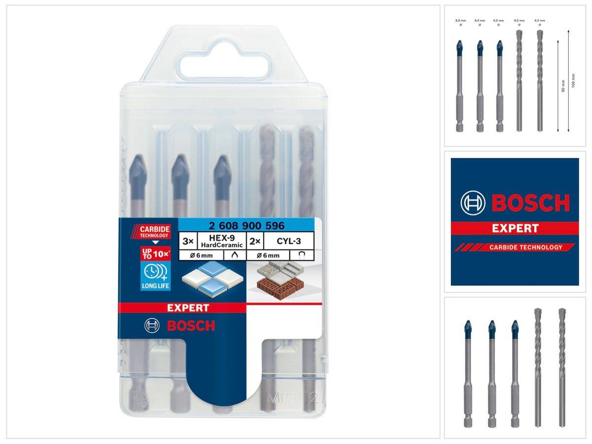 Bosch EXPERT HEX-9 HardCeramic Bohrer Mixed Set 6,0 mm 5 tlg. ( 2608900596 ) Carbide Technology-0