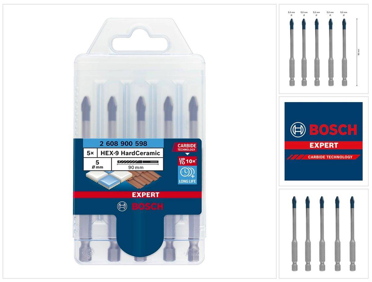Bosch EXPERT HEX-9 HardCeramic Dachziegel Bohrer Set 5,0 x 90 mm 5 tlg. ( 2608900598 ) Carbide Technology-0