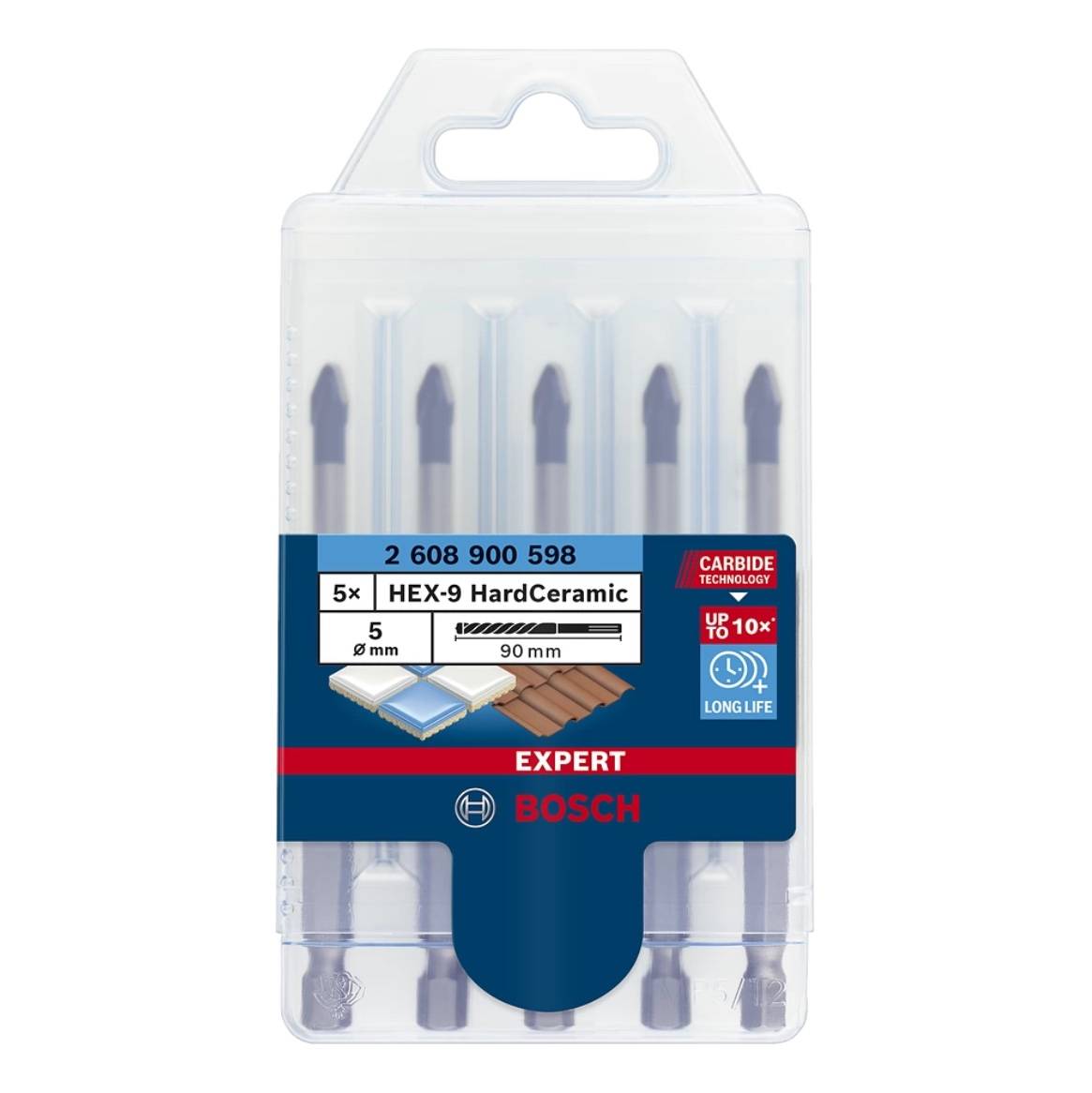 Bosch EXPERT HEX-9 HardCeramic Dachziegel Bohrer Set 5,0 x 90 mm 5 tlg. ( 2608900598 ) Carbide Technology-1