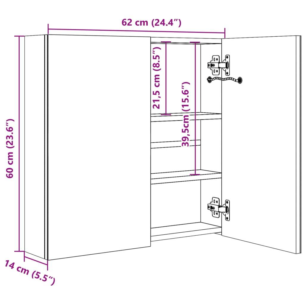 vidaXL LED-Spiegelschrank fürs Bad 62x14x60 cm-4