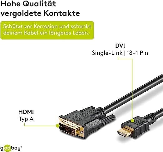 Goobay 51881 DVI-D auf HDMI Kabel / Monitorkabel Full HD 1080p / HDMI Adapterkabel Bildschirmkabel / Schwarz / 1,5 Meter-1