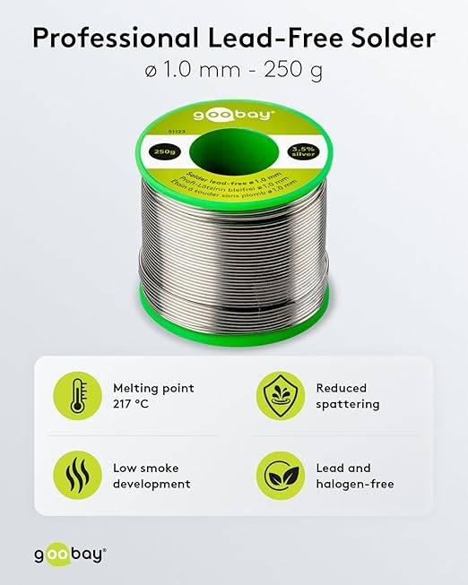 Goobay 51123 Lötzinn bleifrei ø 1 mm Lötdraht Flussmittel / 3,5 % Silber / 217 °C Schmelzpunkt bleifreies Löten 250 g-1