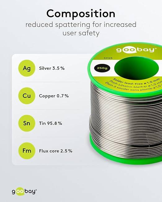Goobay 51123 Lötzinn bleifrei ø 1 mm Lötdraht Flussmittel / 3,5 % Silber / 217 °C Schmelzpunkt bleifreies Löten 250 g-2