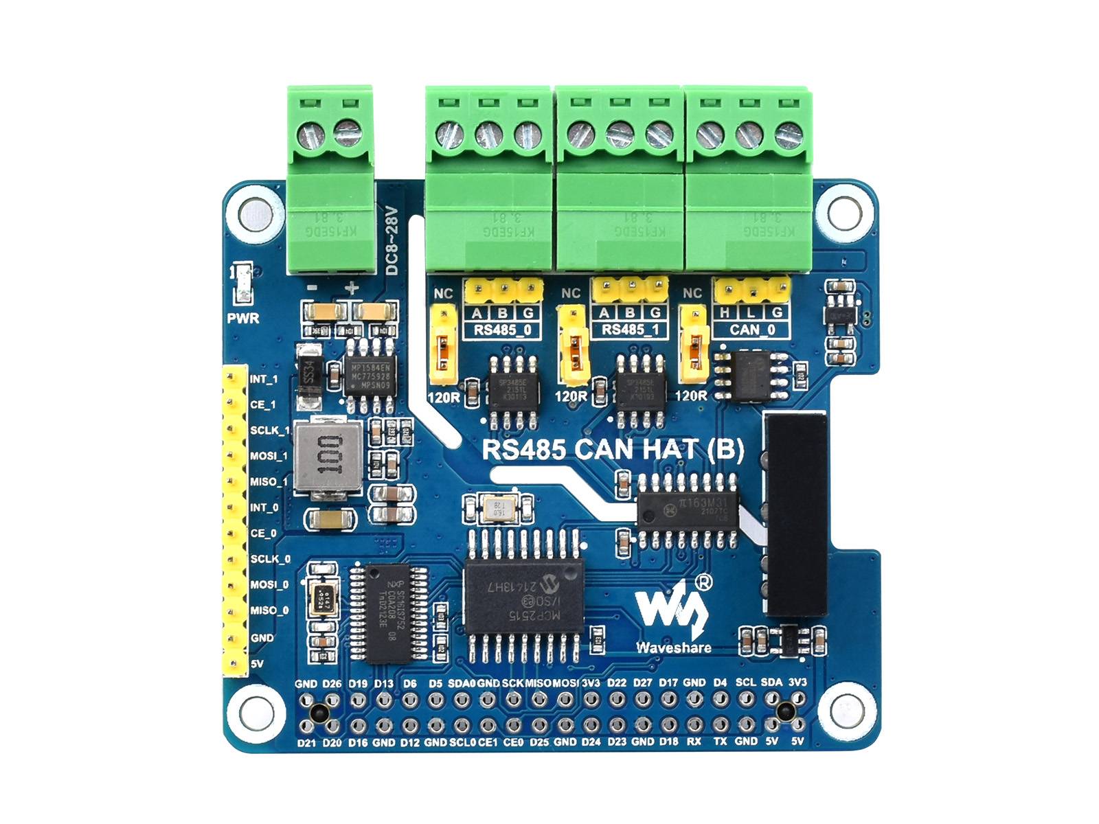 WaveShare Isolated RS485 CAN HAT (B) for Raspberry Pi 2CH RS485 and 1CH CAN Multi Protections-2