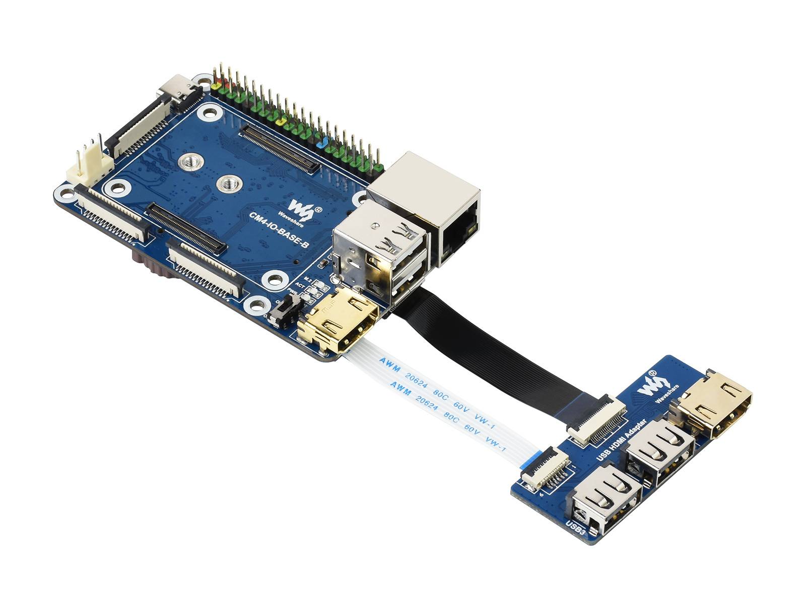 WaveShare CM4-IO-BASE-B + USB HDMI Adapter for Raspberry Pi Compute Module 4-0