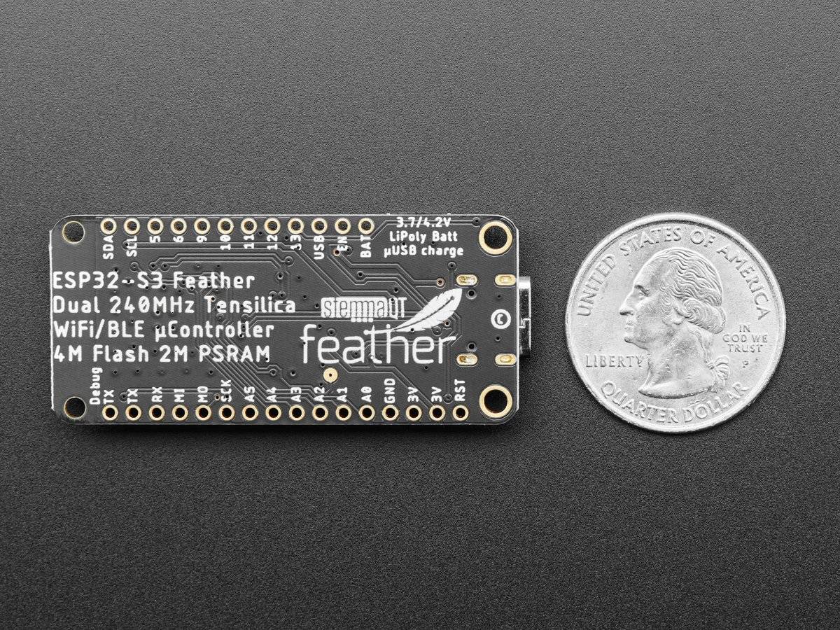 Adafruit ESP32-S3 Feather with 4MB Flash 2MB PSRAM STEMMA QT Qwiic 5477-1