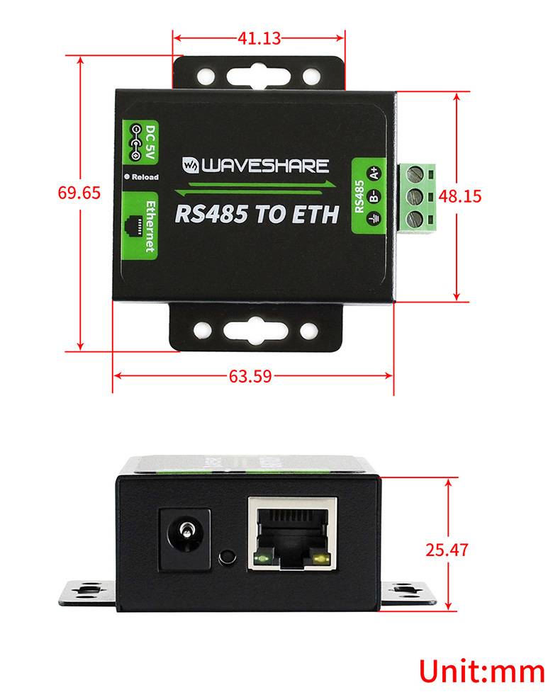 WaveShare RS485 to Ethernet Converter with EU Power Adapter 16529-4