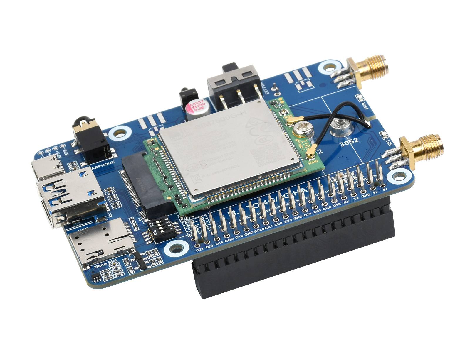 WaveShare SIM7600G-H M.2 4G HAT for Raspberry Pi LTE CAT4 High Speed 4G/3G/2G GNSS Global Band-0