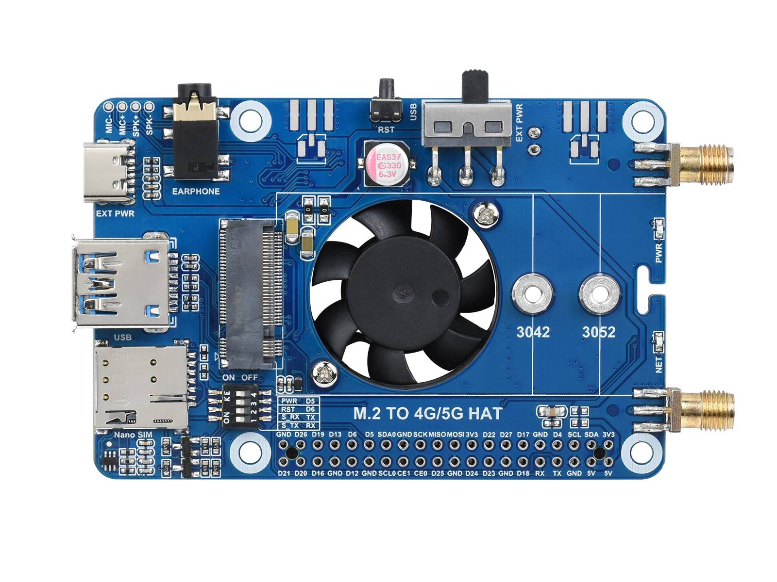 WaveShare SIM7600G-H M.2 4G HAT for Raspberry Pi LTE CAT4 High Speed 4G/3G/2G GNSS Global Band-2