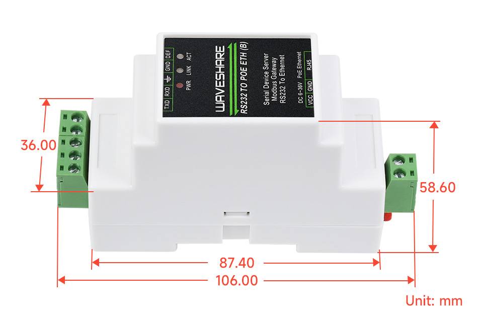 WaveShare Industrial Serial Server RS232 to RJ45 Ethernet TCP/IP to Serial Support Rail-Mount-1