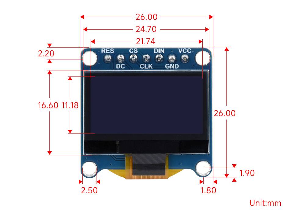 WaveShare 0.96inch OLED Display Module Yellow/Blue 128x64 SPI I2C-4