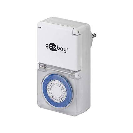 Goobay 73289 Outdoor Analoge Zeitschaltuhr 3500W / Außen Schaltuhr für Steckdose / Timer 30 Min Takt / IP44 Spritzwasser-0