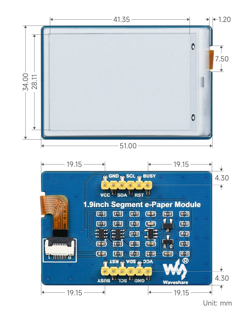 WaveShare 1.9inch Segment E-Paper Module 91 Segments I2C Bus Ideal for Temperature and Humidity-4