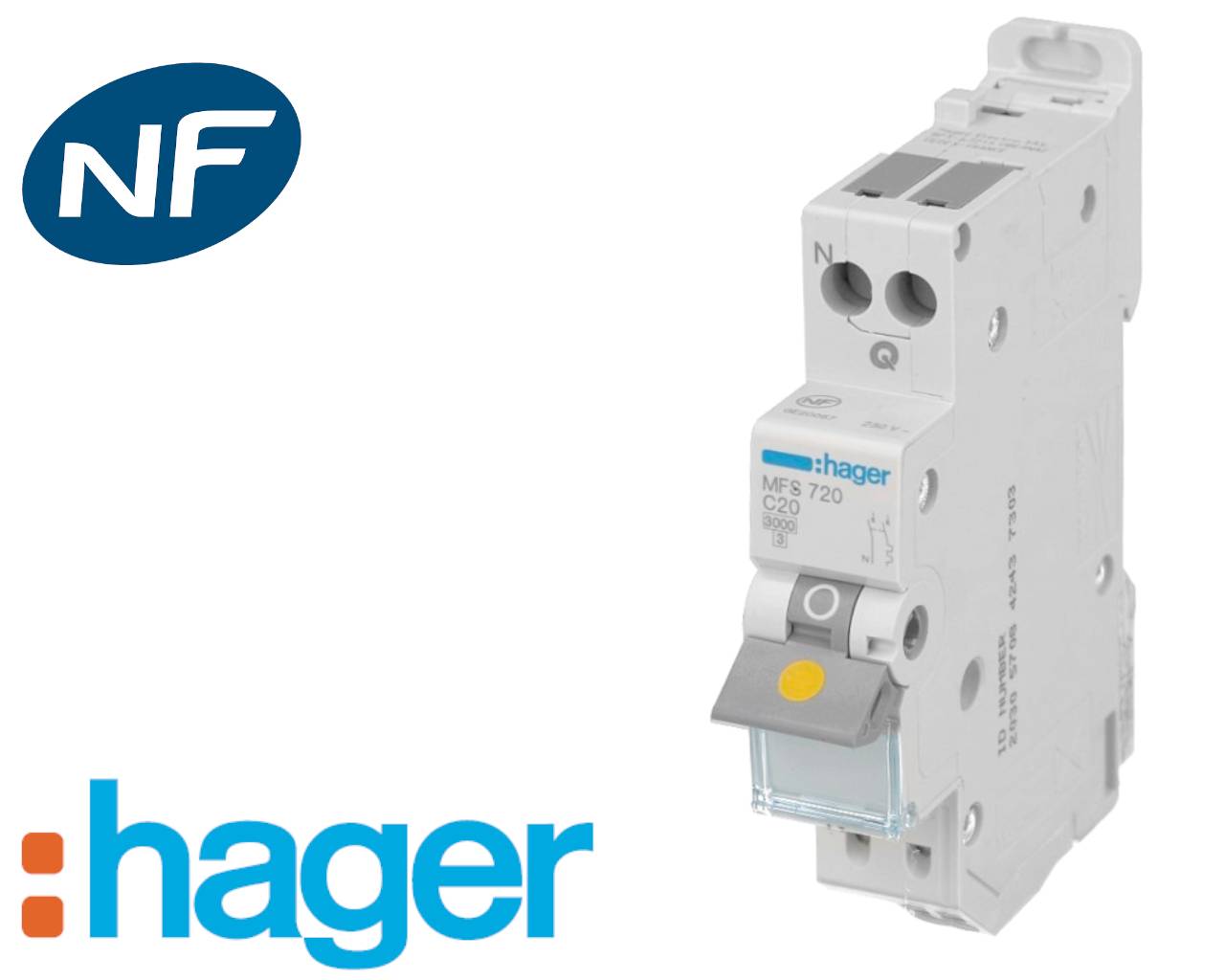 Hager - MFS716 - MCB 1P+N 3kA C-16A QC 1M-1