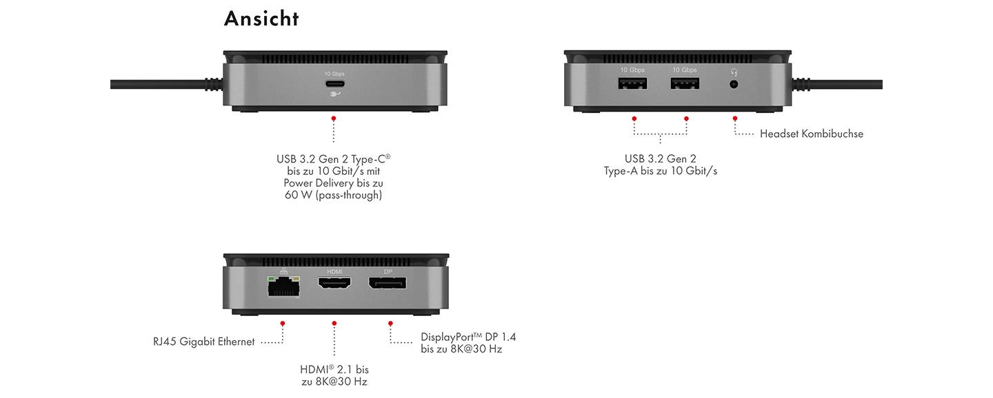 IB-DK4080AC, DisplayLink® Notebook DockingStation, USB 3.2 Gen 1 auf: 3x USB 3.2 Gen 1, 2x DP, 2x HDMI®, 1x GigabitLAN,-0